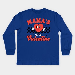 Retro Groovy Mama is My Valentine Cute Heart Boys Girls Kids Kids Long Sleeve T-Shirt